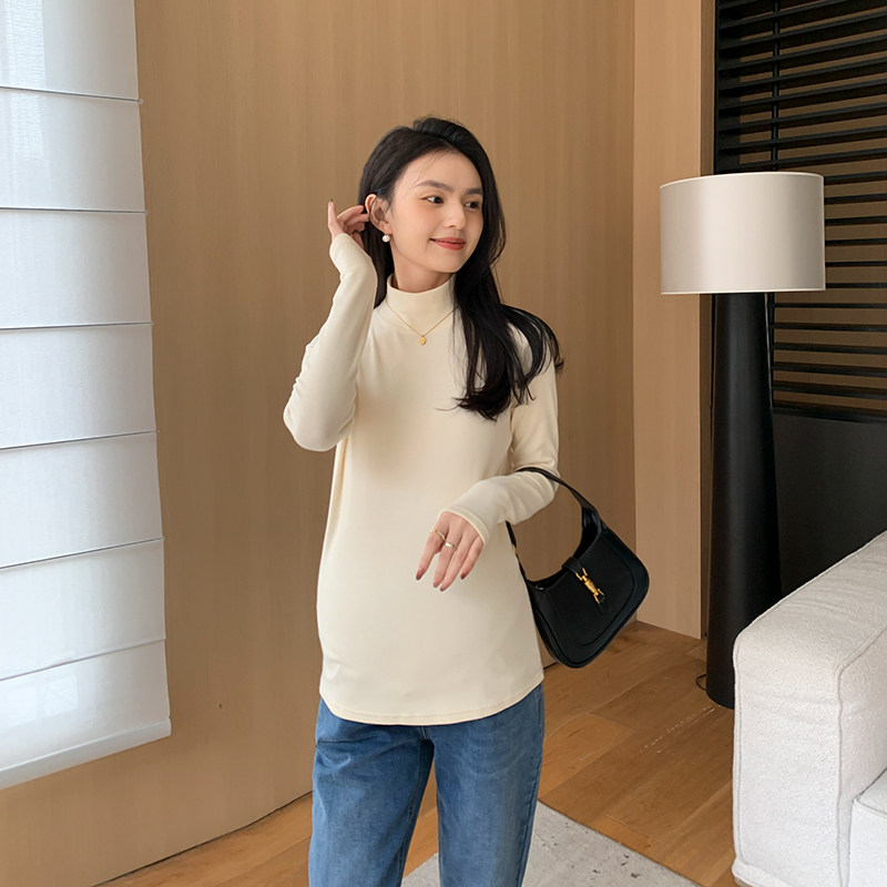 ZMA Gestational Woman Dress Undershirt Autumn Winter New Long Sleeve Semi-High Collar Elastic Blouse Autumn Dress Woman Warm Pregnant Woman Nehitch-Taobao