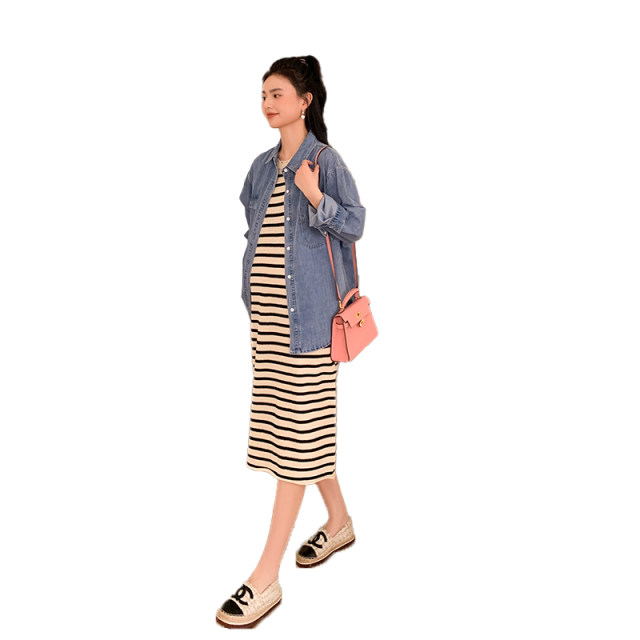 ZMA Maternity Summer Wear 2024 New Lazy Style Dress Fashion Summer Suit Western Denim Jacket