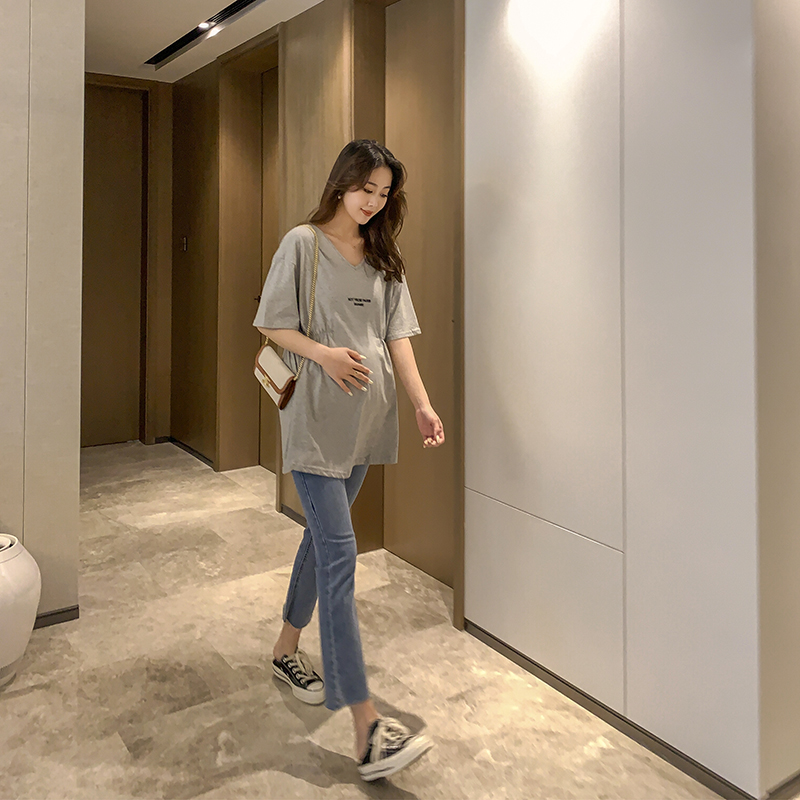 ZMA Pregnant Women's Clothes ◆ Korean Blues / Summer Short Sleeve Summer T - shirt Jean Pregnant Woman Pants