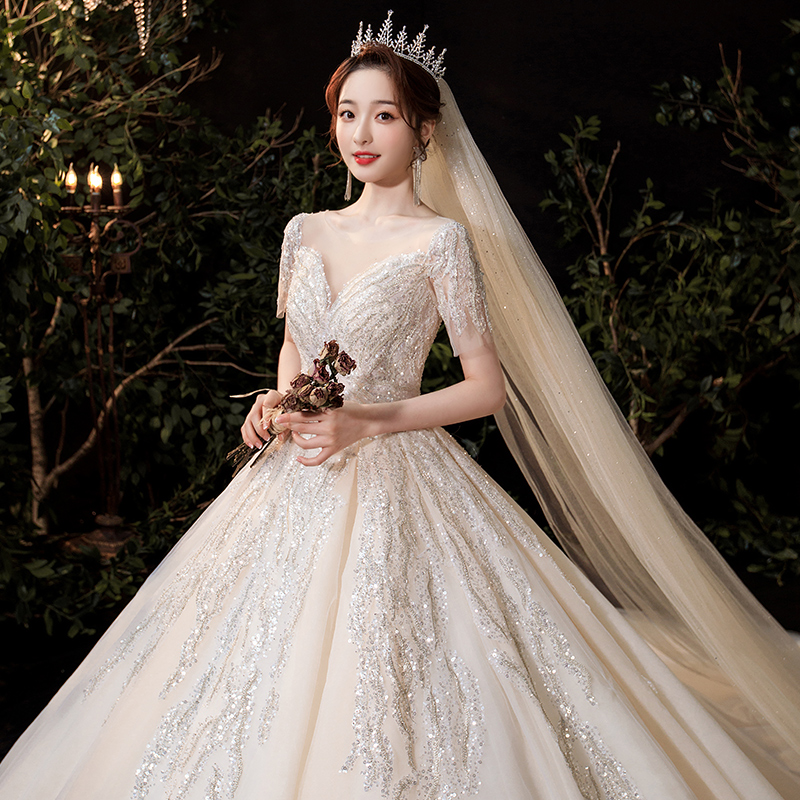 Main wedding dress 2023 new bride's tail tail temperament, palace style pregnant woman simple atmosphere, high -end luxury Chinese summer Main wedding dress 2023 new bride's tail tail temperament, palace style pregnant woman simple atmosphere, high -end luxury Chinese summer