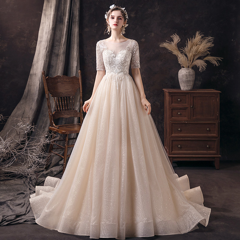 Light wedding dress 2021 new bridal temperament Forest department super fairy small tail simple atmosphere French starry sky dream temperament