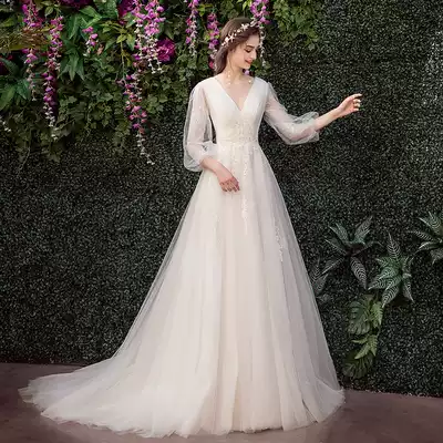 Korean light wedding forest 2021 new bride simple super fairy dream Hepburn V collar tour small tailing thin