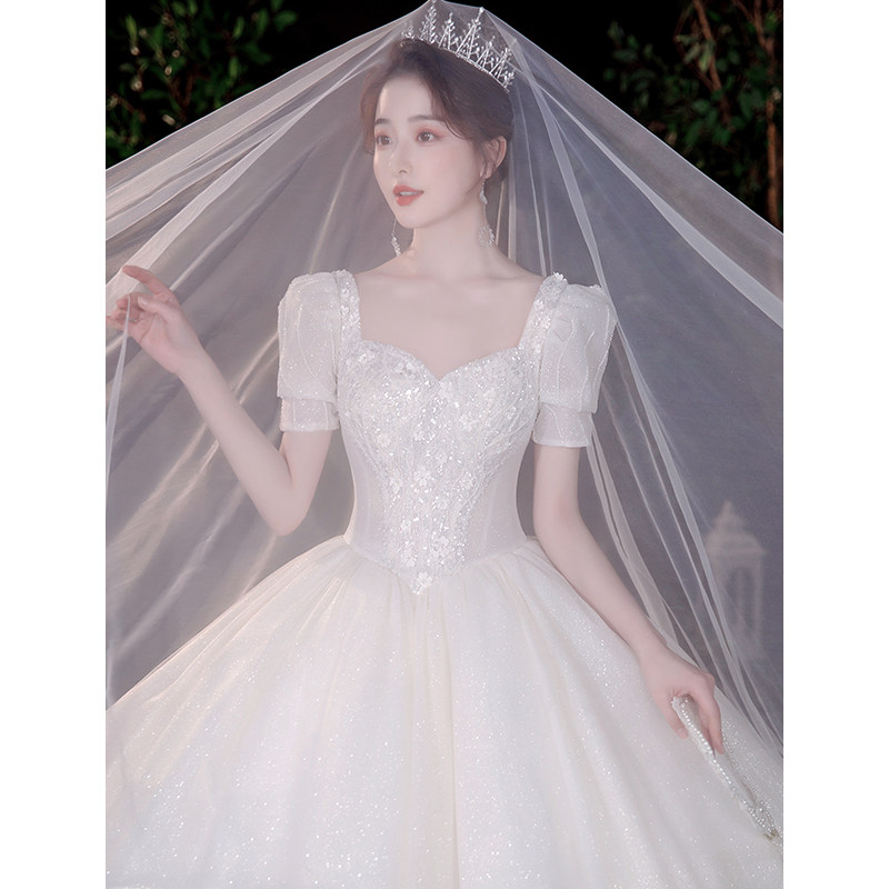 Law-style main wedding dress 2022 new brides starry sky High luxury palace drag tail small zidi pregnant woman 2021