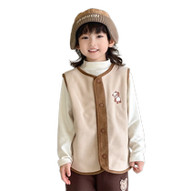 Boys vest autumn and winter childrens vest plus velvet outer wear 2024 winter new boys polar fleece vest double-sided velvet