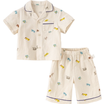 David Bella boys home clothes set childrens pure cotton gauze pajamas 2024 summer new baby two-piece set