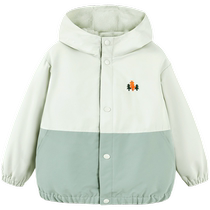 (Small Soft Leather) Mini Balabala Autumn New Boys Hooded Jacket Baby Outdoor Warm Jacket