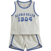 Mark Jenny 2024 new summer boys pure cotton printed contrasting color sports vest suit