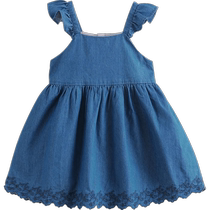 (Mark Jenny Lufu Series) 2024 Summer Clothes Girls Cotton Denim Fungus Trim Suspender Skirt