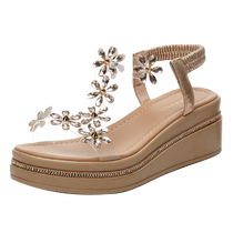 Daphne Roman flower thick-soled wedge sandals for women summer 2024 new soft-soled matching skirt and high heels