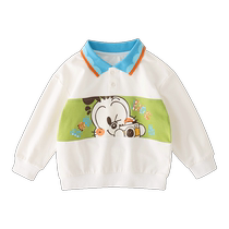 Babudou boys sweatshirt spring and autumn 2024 new autumn long-sleeved polo shirt little boy bottoming childrens clothes