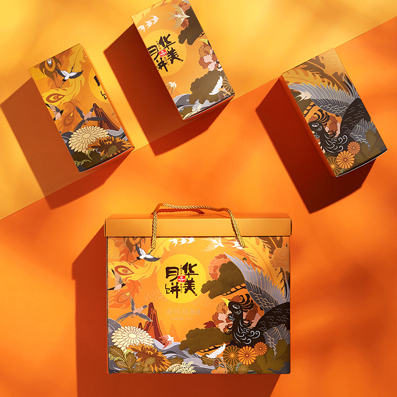 华美 鸾鸣凤舞月饼礼盒 10饼5味 700g 聚划算双重优惠折后￥39.5包邮