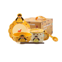 Sheli Rice Bear Ceramic Tableware Set Cute Childrens Eating Bowl Home Parent-child Dishes and Plate Combination Gift Box