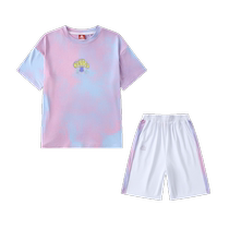 Kappa girls quick-drying suit breathable and cool 2024 summer casual childrens wear tie-dye childrens short-sleeved T-shirt shorts