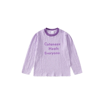 Ueki Childrens Clothing Contrast Color Pleated Texture Puff Sleeve Printed Girls T-Shirt Medium and Large Children 2024 Spring New Style Children