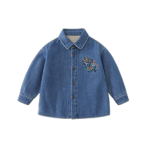The finishing touch] Qiqi Bear Baby Plush Denim Shirt Autumn and Winter Boys Warm Top New Year Childrens Winter Clothing