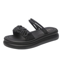 达芙妮厚底凉鞋女款夏季2024新款精致不累脚气质拖鞋黑色软底凉拖