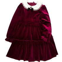 Balabala girls skirt childrens fashion middle-aged children sweet doll collar velvet dress