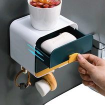 Edo soap box seamless wall-mounted soap rack double layer plastic soap soap dish storage box double layer