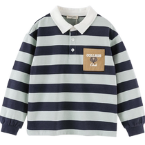 David Bella Childrens Long Sleeve POLO Shirt 2024 Autumn New Boys Cotton Striped Tops Medium and Large Childrens T-Shirts