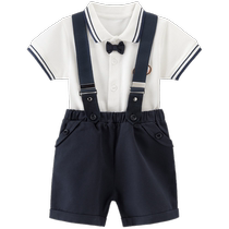 (Gentleman style) Boys short-sleeved overalls suit summer thin baby T-shirt shorts baby outing clothes