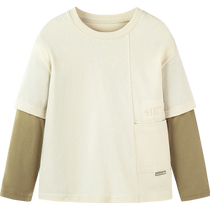 Mini Balabala boys long-sleeved T-shirt spring and autumn new baby loose fashionable fake two-piece childrens clothes
