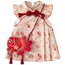 Ban Xidi girls dress summer dress children Hanfu one year old baby dress national style cheongsam princess dress summer