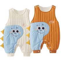 kmi infants boys and girls plus velvet quilted cotton thickened jumpsuit vest cotton pants western-style overalls