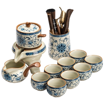 Tang Feng Blue and White Ru Kiln Lazy Tea Set 2024 New Semi-automatic Home Kung Fu Tea Maker Light Luxury High-end