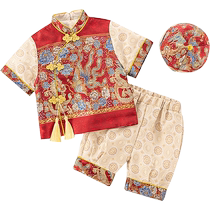 kmi baby boys one-year-old dress summer new Chinese style Chinese style infant birthday catch-up dress short-sleeved split suit