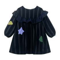 Maradin Childrens Clothing Childrens Dress 23 Winter New Style Girls Playful Ruffled Contrast Color Long Sleeve Dress