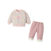 Girls suit winter clothes 2024 new fashionable baby clothes baby plus velvet sweatshirt two-piece set fashionable winter