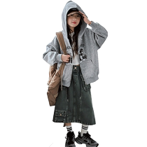 Yuyingfang Girls Autumn Jacket 2024 Medium and Large Childrens Hooded Sweatshirt Girls Spring and Autumn Childrens Cardigan Top