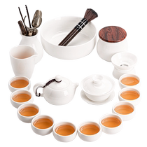 Sus Ceramics Suet Jade White Porcelain Kung Fu Tea Set Dehua Chinese White Sancai Covered Bowl Large Set Gift Box
