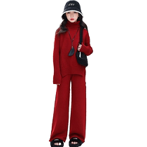 Yuyingfang Girls Turtleneck Suit 2024 Big Girls Casual Sweater Casual Pants Two-piece Birthday Set