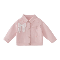 Denim jacket girls 2024 childrens autumn pink clothes childrens pure cotton fashionable autumn clothes baby cardigan