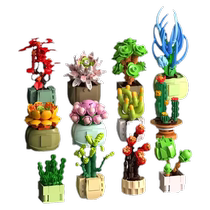 Small succulent plant potted building blocks educational assembling toys for children and girls series birthday gift ornaments
