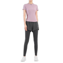 Camel yoga clothing womens suit spring fitness short-sleeved clothing new professional running clothing sportswear two-piece suit