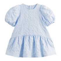 (Mark Jeanne Luf) Girls Jacquard Ruffle Puff Sleeve Dress Summer New Style Skirt