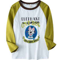 (Single piece) Little Elephant Ham childrens clothing boys spring long-sleeved T-shirt bottoming shirt spring and autumn new splicing sleeves