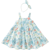 David Bella childrens dress girls printed suspender skirt 2024 summer new style girl baby cotton skirt