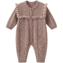 Baby girls cute onesie sweater sheep wool autumn and winter warm sweater baby cute romper