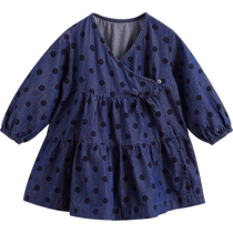 (Clearout) Mark Jenny Lufu series girls autumn polka-dot denim dress baby skirt