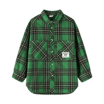 Cartoonist trendy childrens clothing boys shirt jacket new brushed plaid retro street childrens top spring