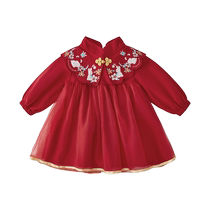 jellybaby girls dress autumn and winter children New Year clothes girl gauze skirt festive baby Tang suit skirt