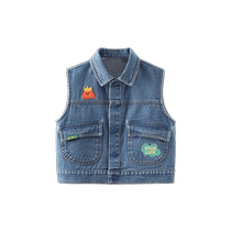 Qi Qi Xiong Denim Vest Boys 2024 Spring and Autumn New Childrens Denim Baby Vest Tops and Waistcoats for Outerwear