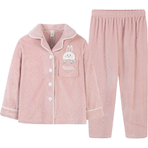 Ruluoxi Childrens Pajamas Girls Autumn and Winter Coral Velvet Thickened Medium and Large Childrens Spring and Autumn Island Velvet Girls Pajamas