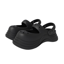 Chikoku Mary Jane Croc Shoes Womens Summer Fashion Thick-soled Increased Commuting Office Baotou Half Slippers for Outerwear