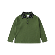 Ueki childrens clothing waffle polo collar boys T-shirt medium and large children 2023 autumn new casual childrens long-sleeved trendy