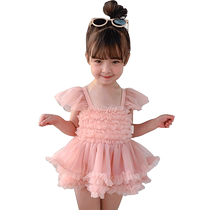 Yuyingfang girls one-piece swimsuit summer new childrens pink backless skirt style mesh swimsuit hot spring swimsuit