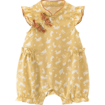 Baby girls flying sleeve one-piece summer thin princess dress sleeveless summer rompers baby one-year-old outing clothes